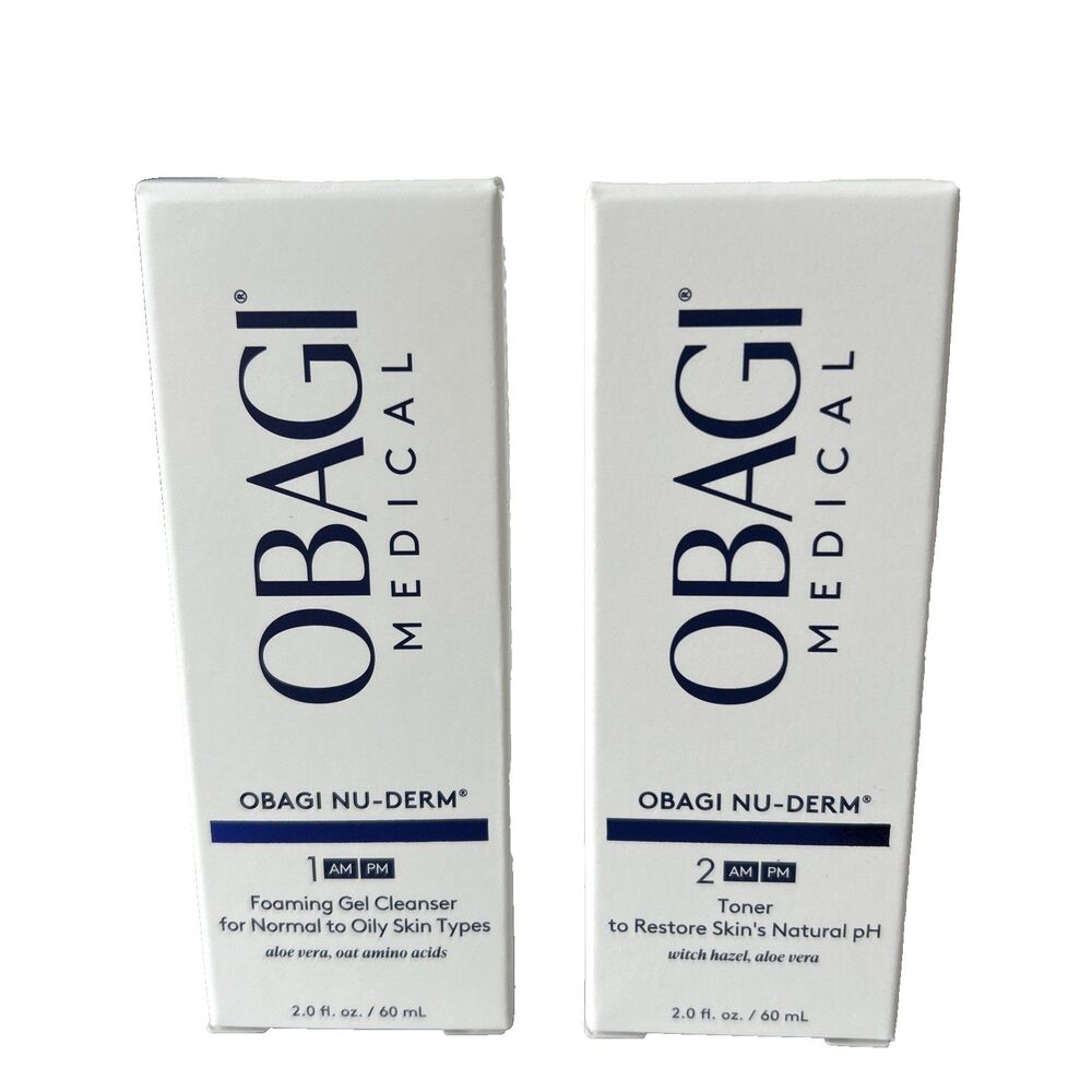 OBAGI LOT of 2 Authentic- Nu-Derm Foaming Gel Cleanser 2 oz & Toner 2 oz NEW